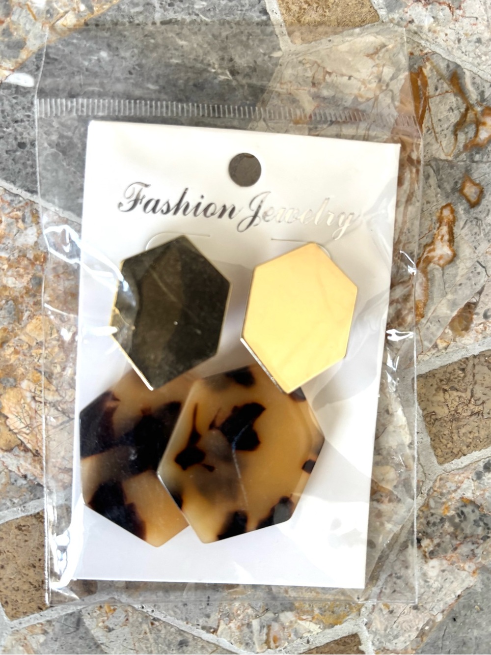 Fashion Jewelry Hexagon Stud Earrings in Gold and Tortoiseshell